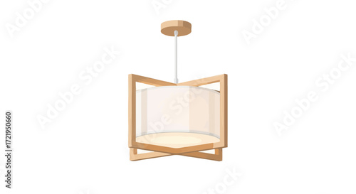 Elegant drum pendant lamp with light wooden accents for interior design