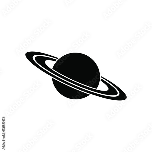  Black silhouette of ringed planet resembling Saturn—minimalist space icon for astronomy, cosmic design, education, or futuristic themes
