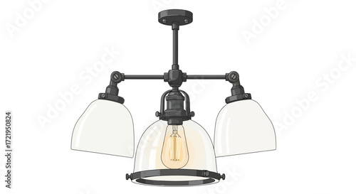 Elegant Industrial Style Chandelier with Three Lights Illustration