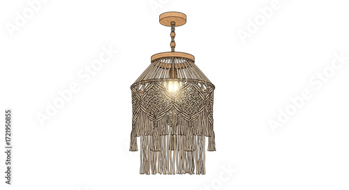 Elegant handwoven macrame pendant light fixture casting soft illumination