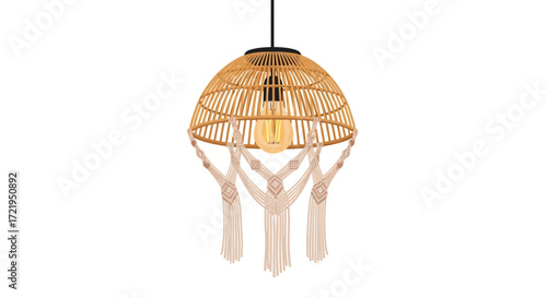Elegant Rattan Pendant Lamp with Macrame Accents, Modern Home Decor