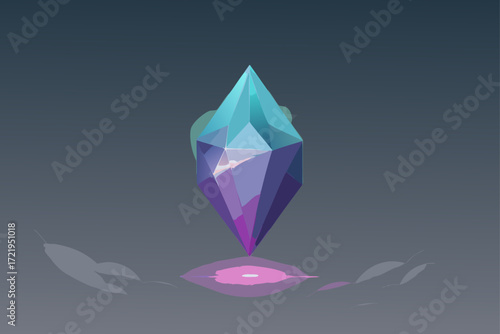 Brilliant luxury diamond heart jewel in a shiny transparent blue and purple abstract water and sky