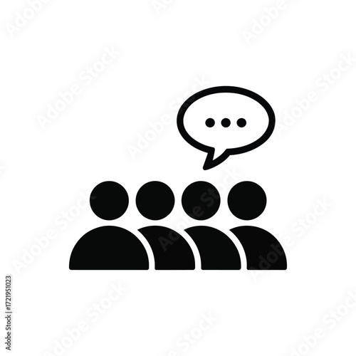  Black silhouette icon of group conversation with speech bubble—minimalist symbol for teamwork, communication, forums, or collaborative dialogue