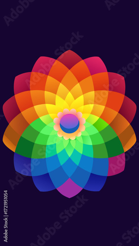 Vibrant rainbow color wheel design with abstract spectrum patterns