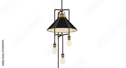 Industrial-inspired pendant lamp with Edison bulbs and metal accents