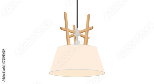 Minimalist pendant lamp illustration featuring wooden support elements