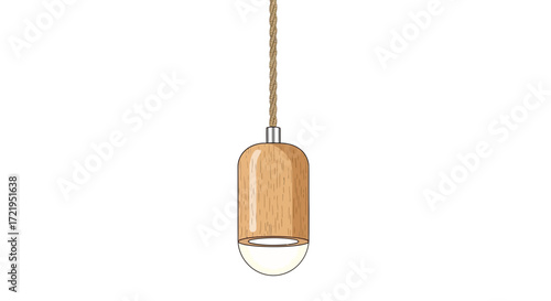 Minimalist wood pendant lamp illustration with a rope cord design