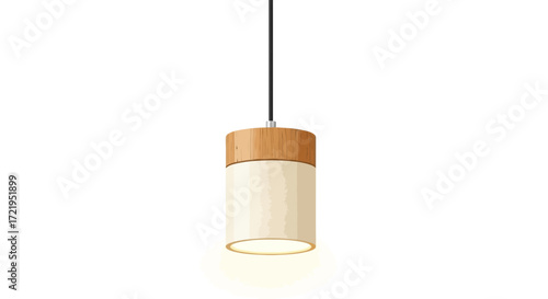 Modern pendant lamp with wooden top and cylindrical shade illustration