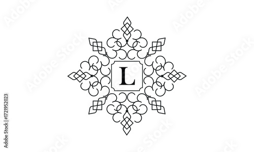 Elegant monogram design with letter L in the center. Vintage emblem or logo. Calligraphic design. Business sign identical to label, icon, cafe, hotel.