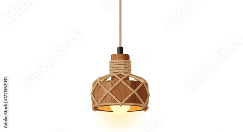 Rustic Pendant Light Fixture with Rope Detail on White Background