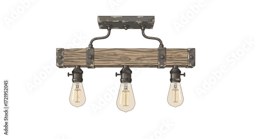 Rustic wooden beam ceiling light fixture with vintage style bulbs