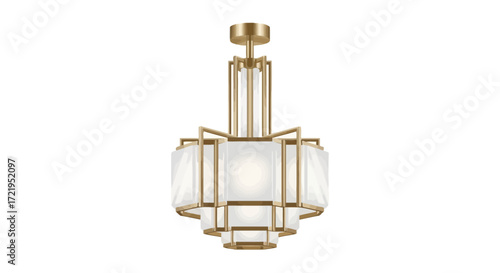 Sophisticated layered chandelier with gold details against a white background