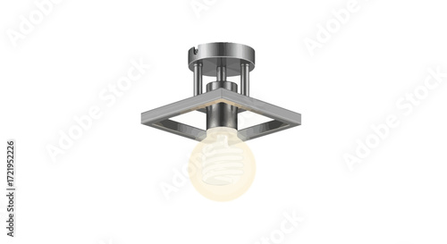 Stylish Square Chrome Ceiling Light Fixture with Spiral Bulb Design