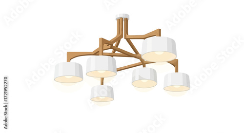 Stylish wood framed chandelier with six lampshades modern home interior