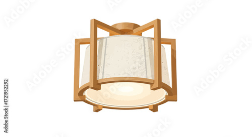 Stylized Ceiling Lamp with Wooden Frame and Diffused Light Design