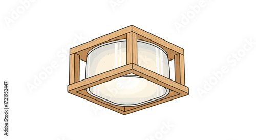 Unique Wooden Framed Ceiling Lamp Fixture with Opaque Cylinder Shade