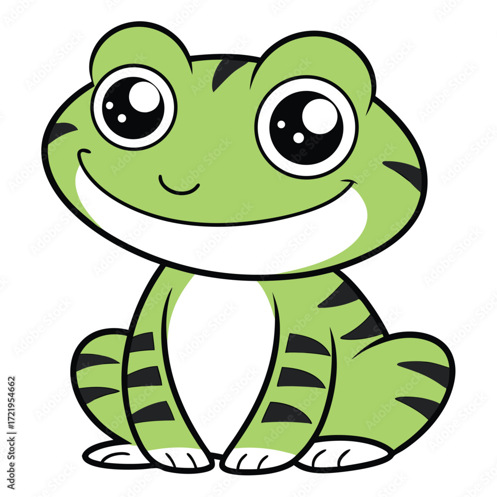 Obraz premium Charming Cartoon Frog Illustration A Delightful Depiction of an Amphibian with Oversized Eyes and Stripes Offering a Playful Aesthetic