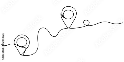 Continuous one line drawing of path and location pointers pin road icon journey marker vector illustration. 
