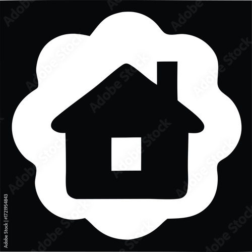 Stylized silhouette of a house emblem inside a decorative cloud shape for real estate or home services branding