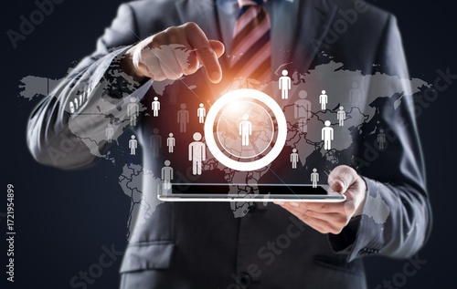 Tableau sur toile Population decline crisis. Hand hold people icons