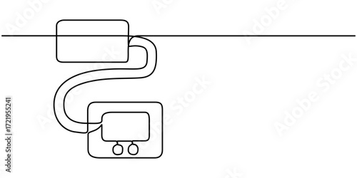 Electronic medical tonometer for measuring blood pressure. Medical healthcare check up analysis. One line monochrome continuous single line art vector illustration. 