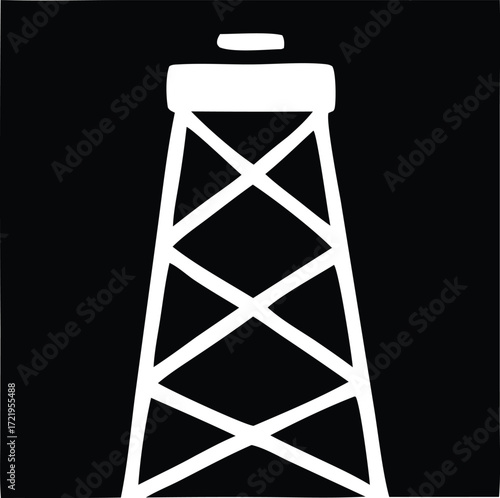 Simple white oil derrick icon symbol energy industry extraction drilling tower construction engineering