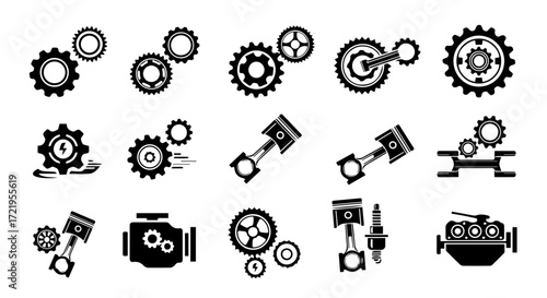Mechanic Gear and Engine Parts Collection Automotive Industry Icons