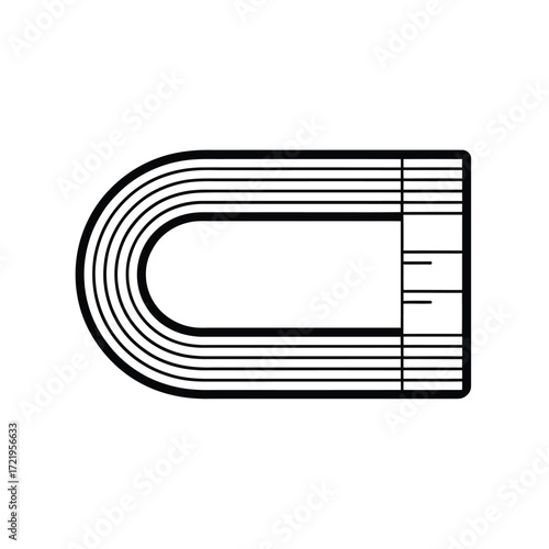 Top down view of a simplified running track with lanes and straight section