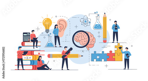 Illustrating the process of scientific research and learning through engaging and colorful graphics.