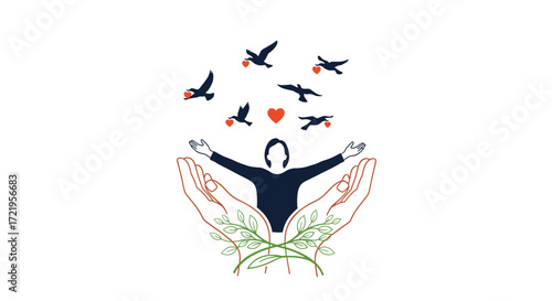 Embracing freedom and hope as gentle hands nurture growth and liberate the spirit.