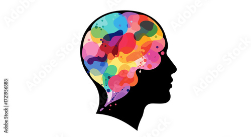 Exploring the vibrant and colorful abstract art within a human head silhouette.