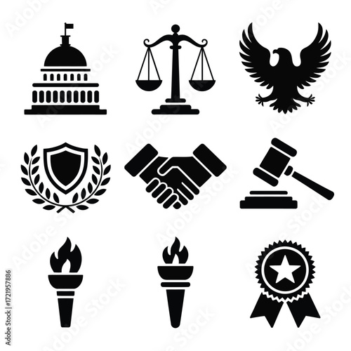 Trustworthy Legal Symbol Collection  Scalable Court & Governance Icons for Modern Digital & Print Use