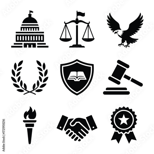 Trustworthy Legal Symbol Collection – Scalable Court & Governance Icons for Modern Digital & Print Use