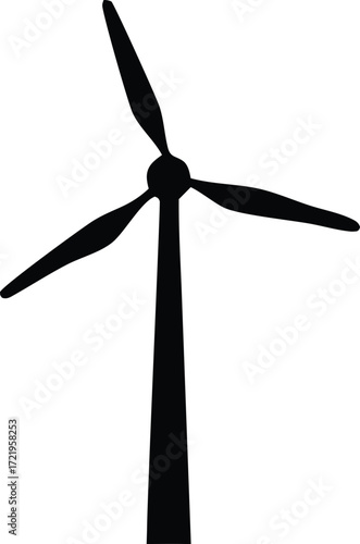 Silhouette of a wind turbine with three blades for renewable energy and sustainable power generation in a clean environment