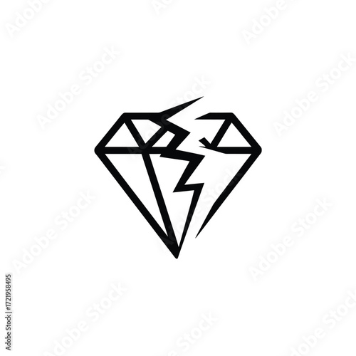 Stylized black line art of a broken diamond symbol on white background