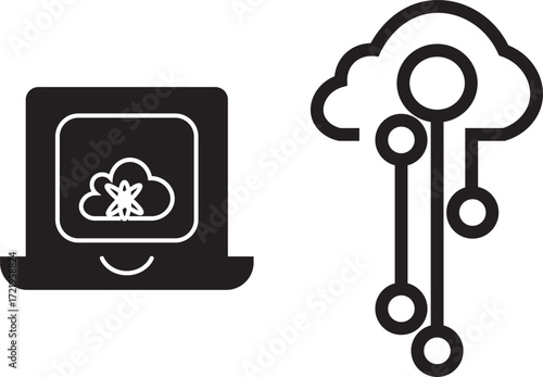 cloud computing concept vector.Digital cloud computing icon linking network circuitry, symbolizing technological connectivity