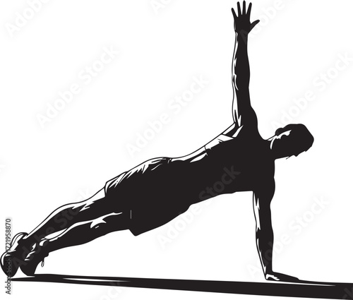 Fit athlete silhouette performing a dynamic side plank exercise for core strength and balance