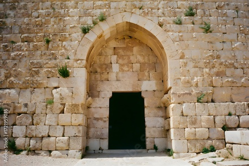 Wallpaper Mural Stone archway entrance to a dark room in an old building with plants growing on the walls Torontodigital.ca