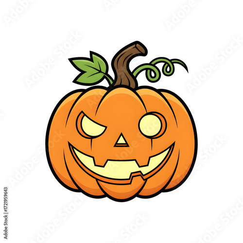 A quirky and fun cartoon jack-o'-lantern with a winking eye and a toothy grin. This charming illustration adds a playful spirit to any Halloween design.