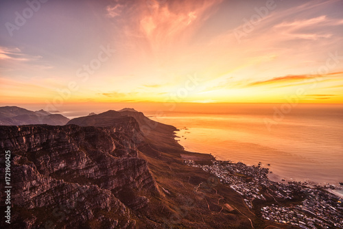 Wallpaper Mural Cape Town Sunset Aerial View from Table Mountain over Camps Bay, Lion's Head and Twelve Apostles in the Background Torontodigital.ca