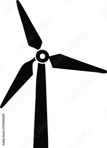 Simple silhouette wind turbine with three blades generating clean renewable energy eco friendly power source for green technology