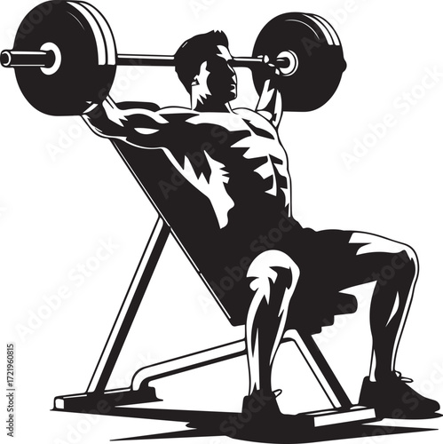Muscular fitness athlete silhouette performing incline dumbbell press in gym workout