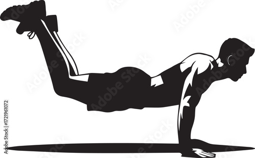Athletic man silhouette performing push-up exercise with elevated legs dynamic fitness pose