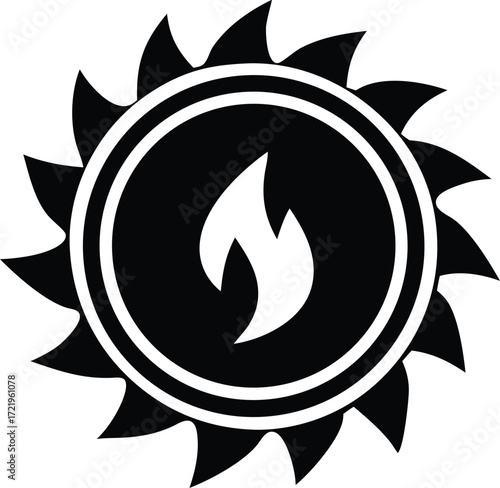 Abstract fiery sun symbol with jagged edges represents energy heat power warmth and innovation