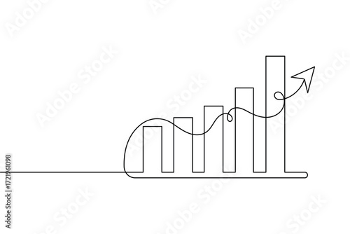 Business growth bar chart continuous one line art drawing and growth bar chart icon simple outline vector illustration.
