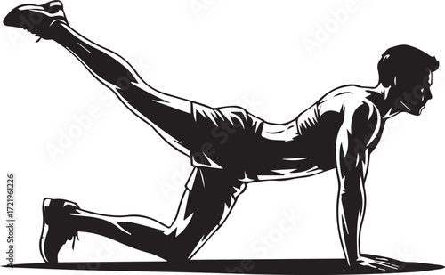 Fitness athlete silhouette performing leg raise exercise on mat