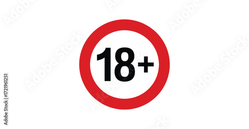 “18+ Age Restriction” symbol with bold black text and red circle—representing adult-only access, content control, and legal compliance