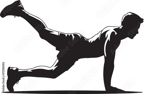 Athletic man silhouette performing leg exercise core strength training workout fitness