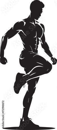 Muscular fitness athlete silhouette posing dynamicly expressing strength and athleticism concept