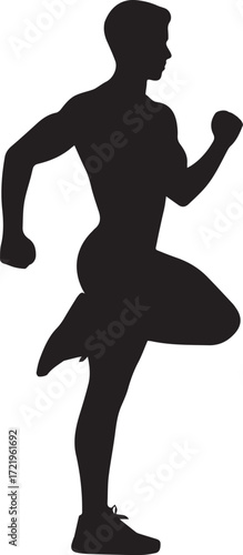 Dynamic silhouette of a muscular fitness athlete running training marathon exercise workout